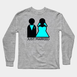 Just Married Newlyweds in Cyan Long Sleeve T-Shirt